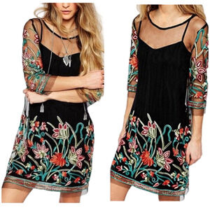 ZANZEA Embroidered Mesh Mini Dress
